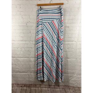 Cato Maxi Skirt Women's Size Medium Blue White Red Striped Stretch Pull On